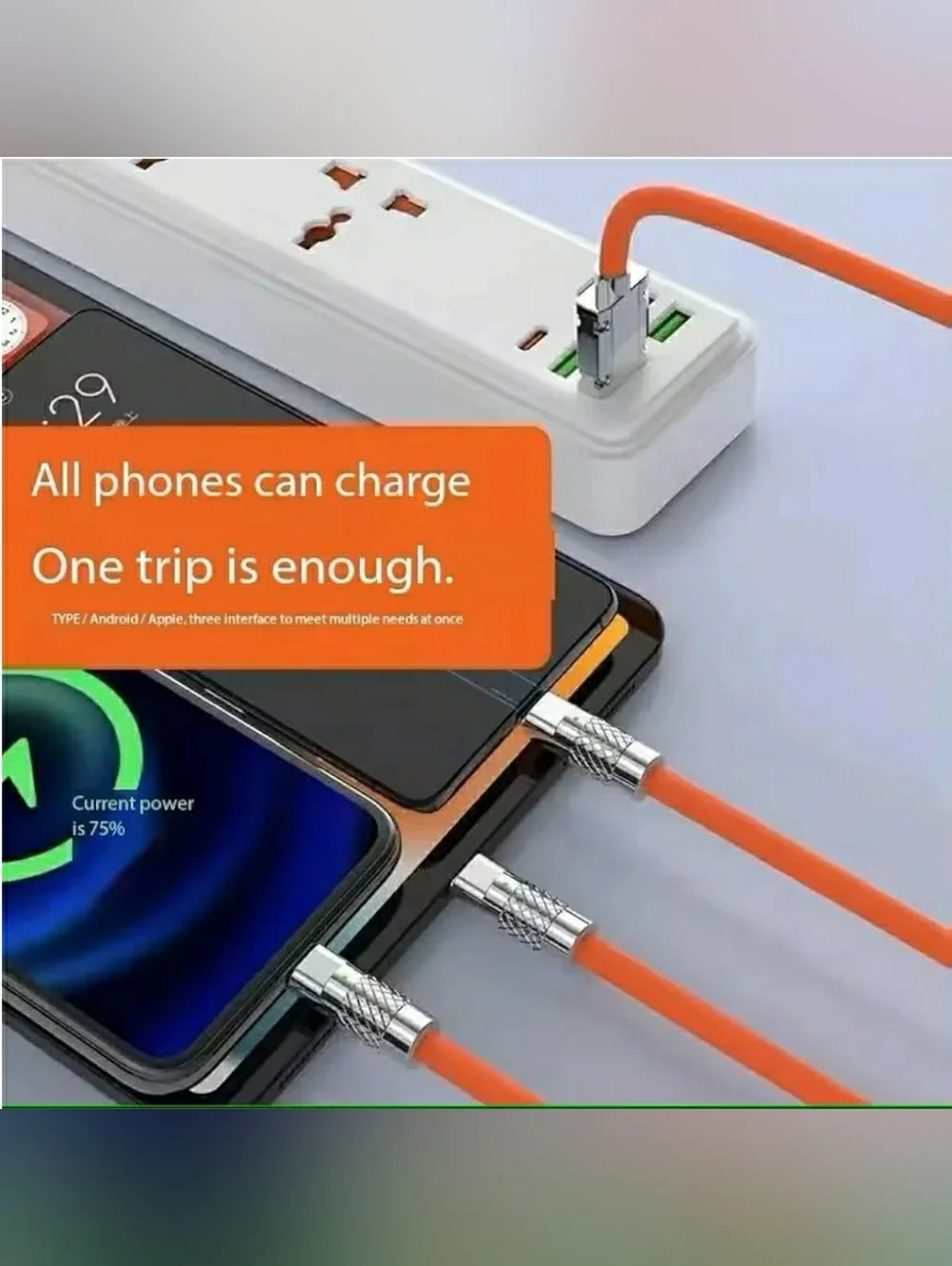 Orange Fast Charging USB Cable Trio 120W